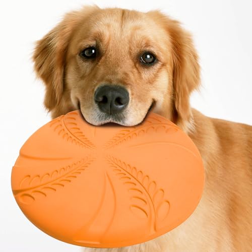 Nobleza 2 Pack Dog Flying Disc, 8in Interactive Flyer Dog Toys for Small Medium Large Dogs to Fetch, Durable Outdoor Dog Disc Toy for Long-Distance Flies and Floats on Water, Orange & Green