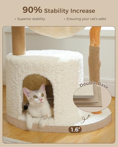 MUTTROS Modern Cat Tree for Large Cats, Wood Cat Tower for Indoor Cats, Real Branch Luxury Cat Furniture with Super Large Cozy Condo and Hammock & Scratching Post, Top Basket, White - color: Cloud White, size: 40"