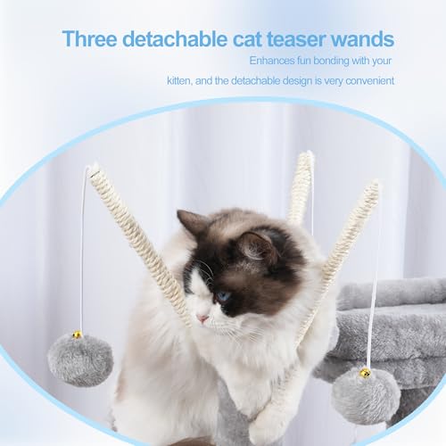 Hey-brother Cat Tree Tower with Removable Toys, Scratching Posts, MPJ008SW - color: Light Gray