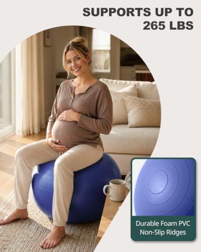Trideer Yoga Ball for Exercise, Pregnancy, Exercise Ball, Pump Included - color: Indigo, size: L(23-26ines/58-65cm)