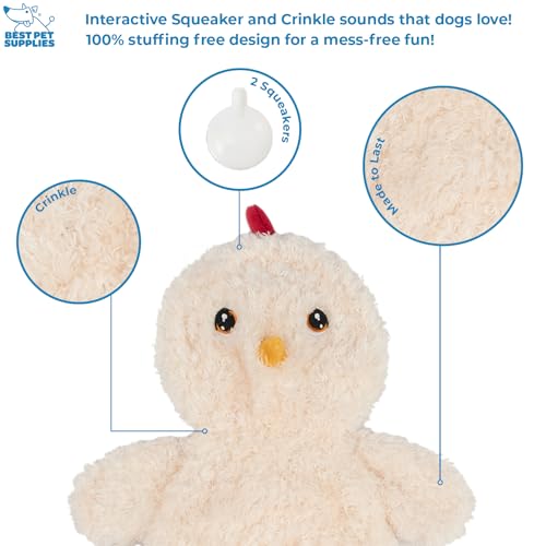 Best Pet Supplies Interactive Squeaky Dog Toy - Baby Chicken, Cream - color: Crinkle Chicken (Cream), size: Large