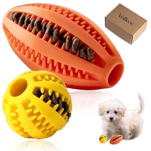 Volkee Puzzle Toy for Small & Smart Dogs, Interactive Chew Toys for Boredom, Enrichment Toys to Keep Them Busy, Treat Dispensing Ball for Puppy Dog Teething and Training(1 Yellow+1 Orange)
