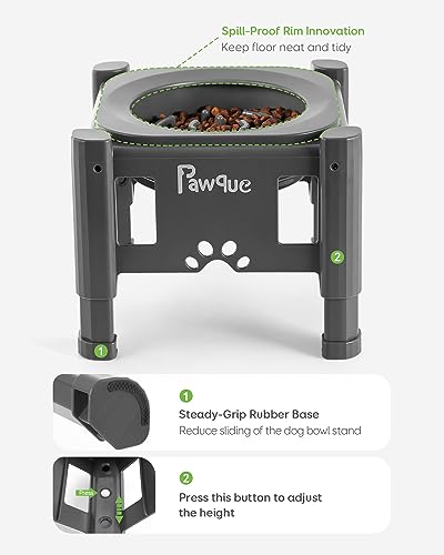 Pawque 35oz Elevated Slow Feeder Dog Food Bowls with Adjustable Stand - color: Grey