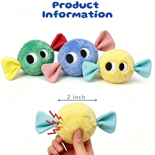 Squeaky Plush Ball Dog Toys for Small Dogs, Mini Breed, 2'' Soft Fuzz Ball - color: Candy Dog Pack