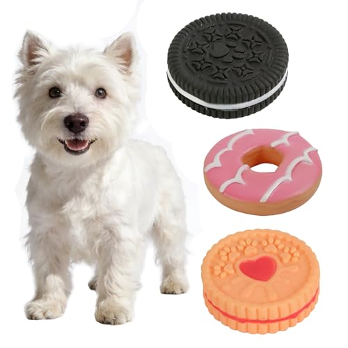 Dog PVC Donut, Biscuits 3PC Squeak Toy Bundle Durable Chew Toys for Dogs Funny Dog Toys (Donut) - color: Donut