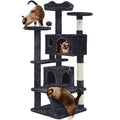 Yaheetech 54in Cat Tree Tower, 2 Caves, Kitten-Ear Perch & Scratching Posts - color: Black, size: 54in