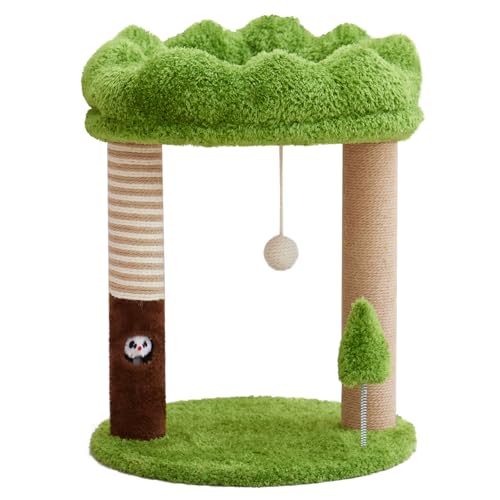 WOOCHPET 21" Small Cat Tree with 2 Scratching Posts and Perch Bed - color: Green-2