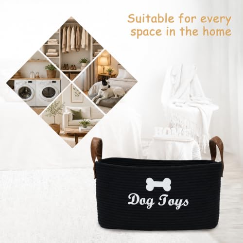 Large Dog Toy Basket, 100% Cotton Rope Dog Toy Storage Bin-Black - color: Black