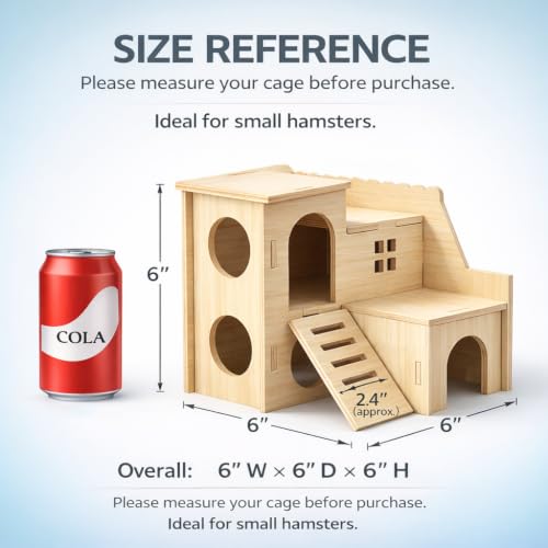 Tiny Hamster Maze Wood House Fun Slide House Double-Decker Hut for Dwarf Gerbil Mouse Mice Rat Small Animals(Only for Small Hamster)