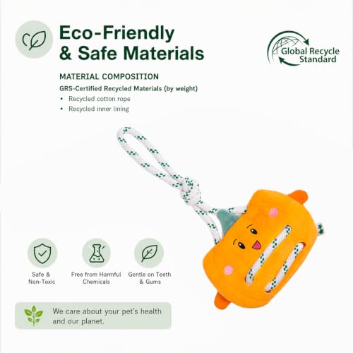 Green Sheep Interactive Plush Dog Toy, No Stuffing Squeaky Toy with Recycled Cotton Rope for Medium to Large Dogs, Chew Toy, Pumpkin - color: Pumpkin（L）