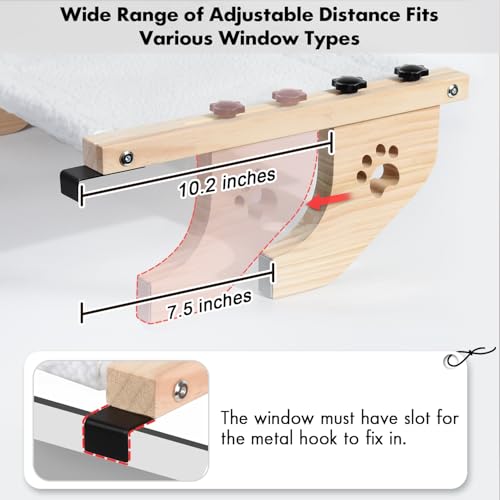 AMOSIJOY Cat Windowsill Perch with Wood & Metal Frame for Large Cat, 21.7in - color: White, size: 21.7''L x 15''W