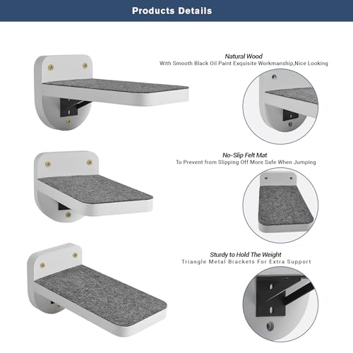 ESPETS Set of 3 White Cat Wall Climbing Steps, Wall Mount Floating Shelves - color: White
