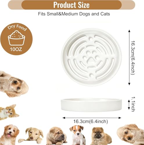 Ceramic Slow Feeder Dog Bowls，6.4inch Cat Slow Feeding Bowl for Small Breed Dogs and Cats,Set of 2 Fun Maze Interactive Bloat Stop Puzzle Bowls Dishwasher Safe - color: White