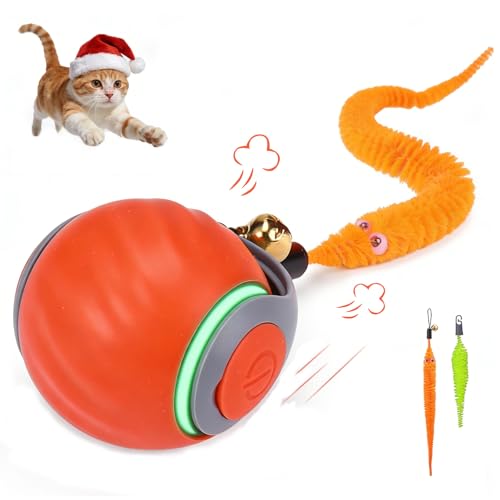 Smart Cat Toy Ball, Automatic Rolling Interactive Cat Toys, Rechargeable Cat Enrichment Toy with 2 Tails, Perfect for Kittens & Indoor Cats- Orange - color: Orange