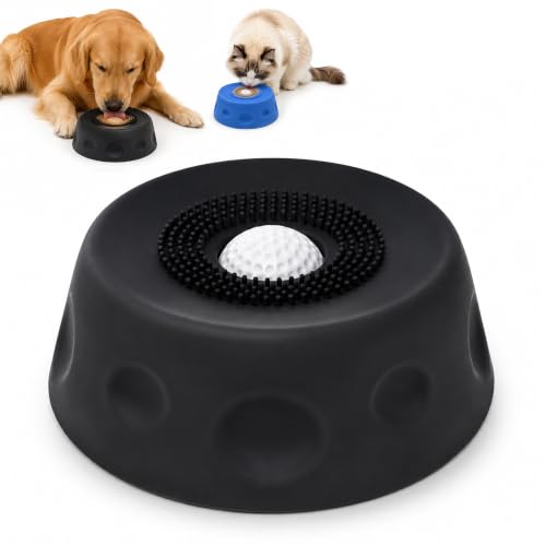 Rolling Ball Slow Feeder Dog Lick Bowl, Interactive Anti-Choking Licking Bowl (Black)