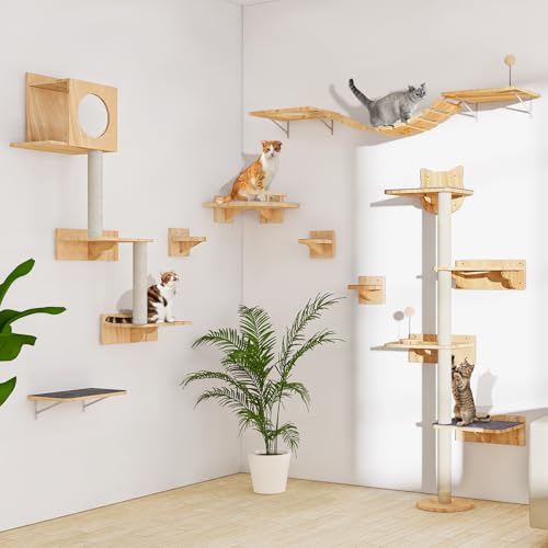 Cat Wall Shelves with 3 Steps, Wooden Cat Wall Furniture up to 15lbs, Floating Stairs for Small/Medium Cats, Kitty Wide Climber Shelf with Cozy Perch for Indoor, Sleeping, Jumping, Playing - size: Corner