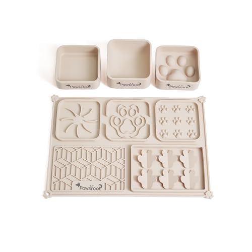 Extra Large Dog Lick Mat & Slow Feeder Bowl Set - XXL Silicone Enrichment Tray for Large Breeds - 2-in-1 Calming Puzzle Toy with 3 Removable Bowls (Warm Cream) - color: Warm Cream