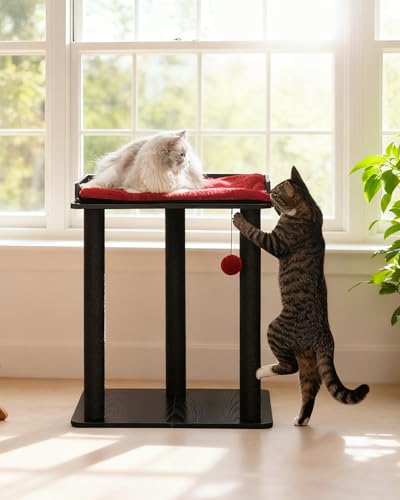 FourFurPets Modern Cat Tree for Large Cats, Full Sisal Cat Scratching Post - color: Black&Red, size: 22"L x 15.7"W x 26.7"H