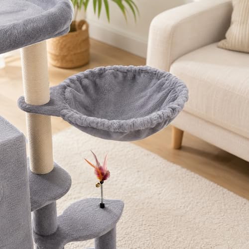 HUITREE 45in Cat Tree Tower with Big Condo for Indoor Cats,Cat Tower with Scratching Post,Scratching Board and Cat Toys,Multi-Level,Small Space,Transformer Cat Tree (336G) - color: 336G