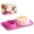 2-in-1 Dog Lick Bowl with Rolling Ball & Slow Feeder Down Slow Eating Speed - color: Pink