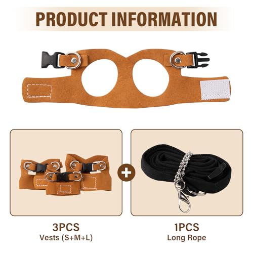 3Pcs Rat Harness and Leash, Small Animal Training Walking Vest Leash Adjustable Traction Rope Strap for Squirrel Gerbil Chinchilla Rat (Brown) - color: Brown