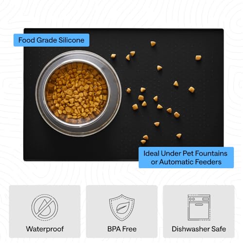 GORILLA GRIP Dog Food Mat, 100% Waterproof Silicone, 16x10 Black - color: Black, size: 16"l X 10"w