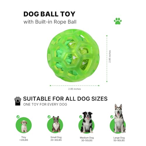 Dog Toy Balls, Dog Ball with Built-in Rope Toys, Dog Chew Toy for Boredom - color: Jungle Vine