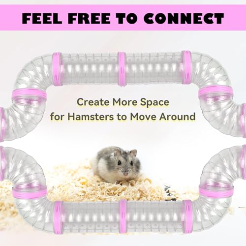 Dwarf Hamster Tubes and Tunnels Set Mouse DIY Toy Transparent Tube Pet Cage Connection Tunnel Kit Syrian Hamster External Accessories Adventure Pipe for Mice Rat(Pink) - color: 【Pink】