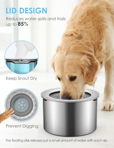 Heouvo 2.6 Gallon No Spill Dog Water Bowl with Slow Drink Floating Disk - color: Gray, size: 10L