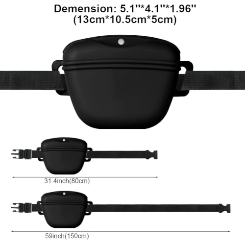 AOMIG Dog Treat Pouch with Training Clicker, 1.67 Cup Silicone Dog Treat Bag with Stronger Magnetic Closure, Portable Pouches for Pet Training Walking Premium Fanny Pack with Waist Belt(Black) - color: Black
