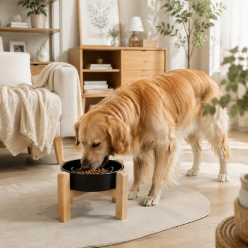 Elevated Ceramic Slow Feeder Dog Bowls Anti-Choking Slow Feeding for Small&Medium Size Anti-Slip Non-Lead & Toxic Durable Easy to Clean Maze Slow Feeder Bowl（8.26in Black Flower Pattern） - color: Black Flower Pattern, size: 1.6Cup