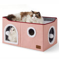 Bedsure Extra Wide Cat House Bed with Fluffy Ball and Scratch Pad,Pink - color: Pink, size: Widen