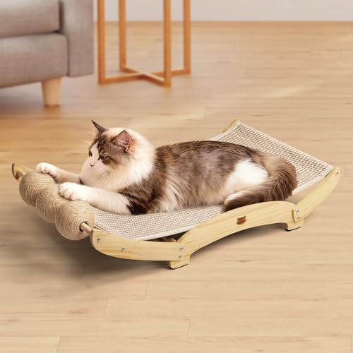 3 in 1 Sisal Cat Scratcher Bed, Solid Pine Cat Scratcher with Balls,Natural - color: Natural, size: Extra Large