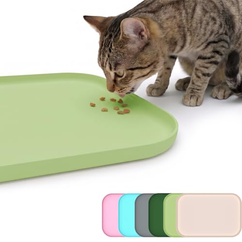 BLESWIN Non-Slip Silicone Dog Food Mat for Food and Water, 18" x 12" Raised Edge Pet Feeding Mat - Waterproof Dog Bowl Mat Easy Clean for Floor Protector,Light Green - color: Light Green, size: 45 x 30 cm
