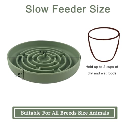 Pet Puzzle Bowl, 2 Cups Silicone Slow Feeder Dog Cat Bowl with Suction Cups, Non Slip Puzzle Bottle Lick Mat for Boredom and Anxiety Reduce,Preventing Choking, Dishwasher Safe (Green)