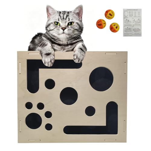 Cat Scratch Puzzle Enrichment Box，Cat Scratching Toy with Bell-Bearing Balls，Built-in Sandpaper，Alternative to Stress-Free Nail Trimming，Cat Indoor Interactive Toy