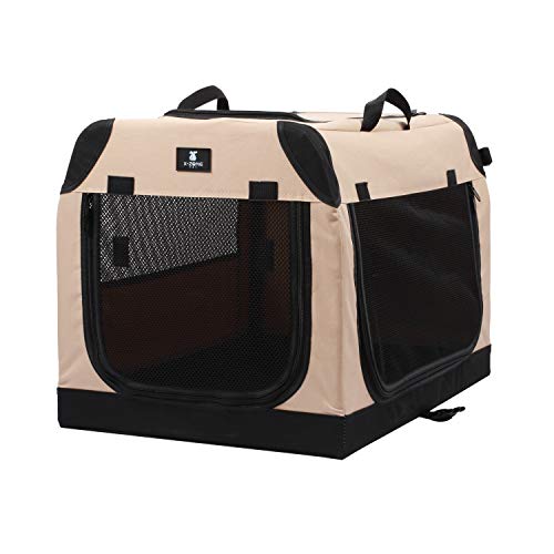 X-ZONE PET 3-Door Portable Soft-Sided Folding Soft Dog Travel Crate Collapsible Pet Kennel,XX-Large, 40 x 27 x 27 Inches,Tan - size: 40.0"L x 27.0"W x 27.0"H