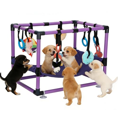 Purple Puppy Play Gym with 8 Hanging Toys - color: Purple, size: 22.28x16.65x17.71in