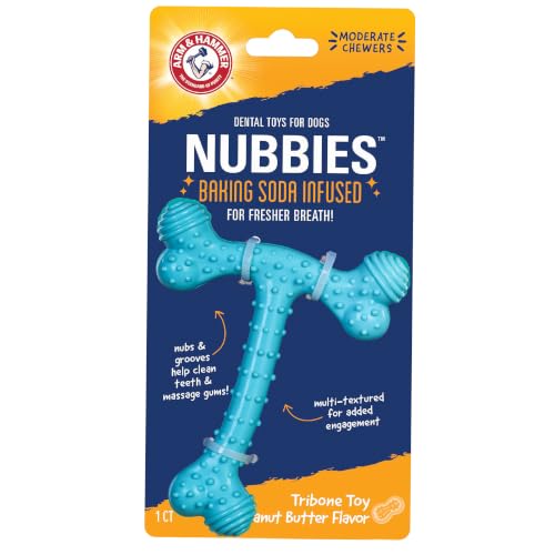 Arm & Hammer Nubbies T-Bone Dental Dog Chew Toy, Peanut Butter Flavor - color: Blue T-Bone, size: 1 Count
