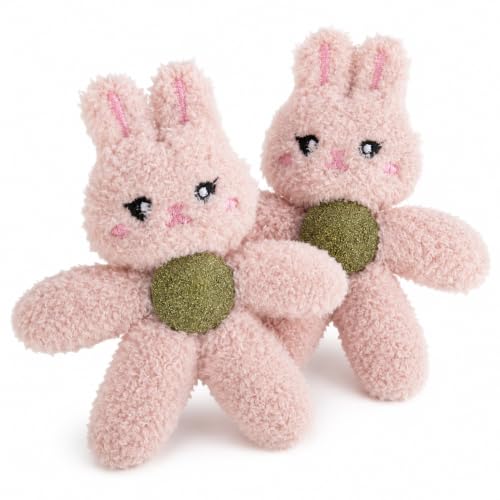 Cat Toys with Catnip Kitten Chew Bite Supplies Boredom Relief Fluffy Kitty Teeth Cleaning Chewing Cat Lovers Interactive Plush Gift (Rabbit&Rabbit) - color: Rabbit&Rabbit