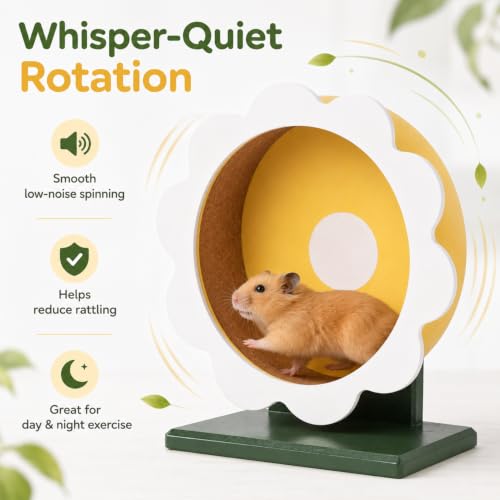 Novabright 9 Inch Hamster Wooden Silent Wheel, Flower Design Small Animal Exercise Wheel, Quiet Spinner Hamster Running Wheels Prevent Depression Toys for Hamsters, Gerbils, Mice and Other Small Pets