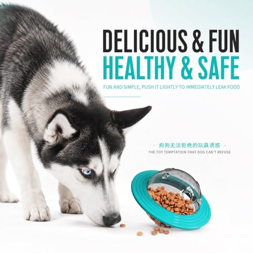 UFO Shape Dog Slow Feeder Toy, Interactive Treat Dispensing Puzzle Bowl for Dogs (Blue) - color: Blue