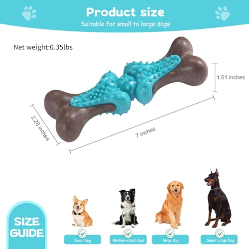 Durable Dog Chew Toys for Large Dogs - Tough Bone-Shaped Dental Chew with TPR Rubber & Wood Fiber, Teething & Aggressive Chewer Toys for Medium/Large Breed, Long-Lasting Teeth Cleaning 2 Pack set - color: Blue&Yellow-2 Pack Set