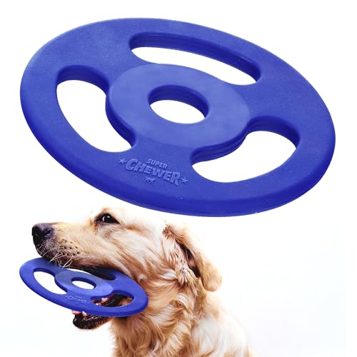 SuperChewer Tough Tug-of-War Flying Disc Toy | Lifetime Replacement | Strong Natural Rubber | Great Tug Disc Fetch Toy for Dogs | Ultra Durable Chew Toys for Aggressive Chewers | For All Breeds - size: Large