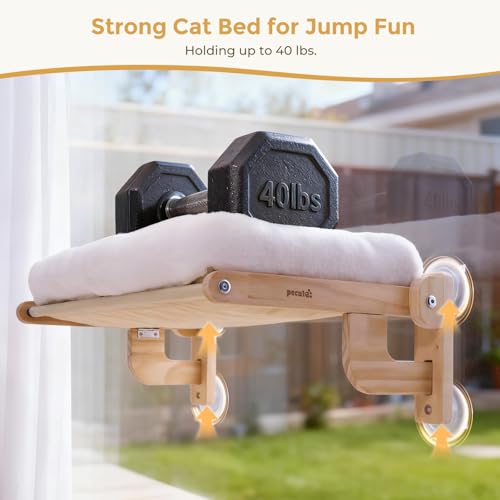 Pecute Foldable Cat Window Perch, Cloud-Soft Cat Bed with Wood Frame, 26" L - color: White