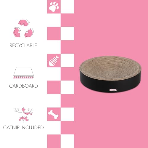 CSR1010H Nelson 20.13" Modern Cardboard Round Bowl Cat Scratcher with Catnip, Ink - color: Black