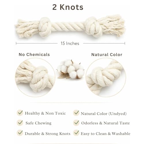 Dog Rope Toys for Large/Medium Aggressive Chewers, Tough Cotton Chew Toy, 39 Inch 5 Knots Indestructible, Tug of War Dog Pull Rope Teeth Cleaning (2 Knots (Pack of 2)) - size: 2 knots (Pack of 2)