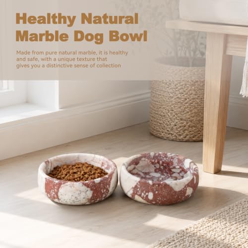 Karibiber Calacatta Marble Dog Bowl, Weighted Dog Food Bowl, Non-Slip Large Heavy Water Bowls, Stone Food and Water Dish for Medium Dogs, Holds 4 Cups(5lbs) - color: Calacatta Small