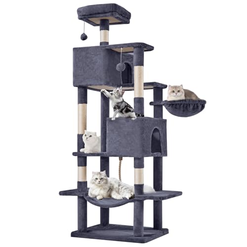 DUMOS 66 Inch Large Cat Tree Tower with Scratching Posts, Indoor Use - color: Dark Grey, size: 66.9Inch