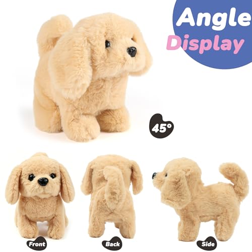 Hopearl Walking Dog Golden Retriever Interactive Electronic Pet Plush Toy Puppy Woof and Moving Animated Nodding Head Gifts for Toddlers Birthday, Brown, 7'' - style: Dog-Brown